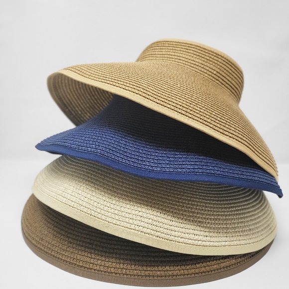 Brown Color Roll-Up Straw Hat, Summer Hat, Wide Brim Hat, Wide Brim Straw Visor - Picture 7 of 10